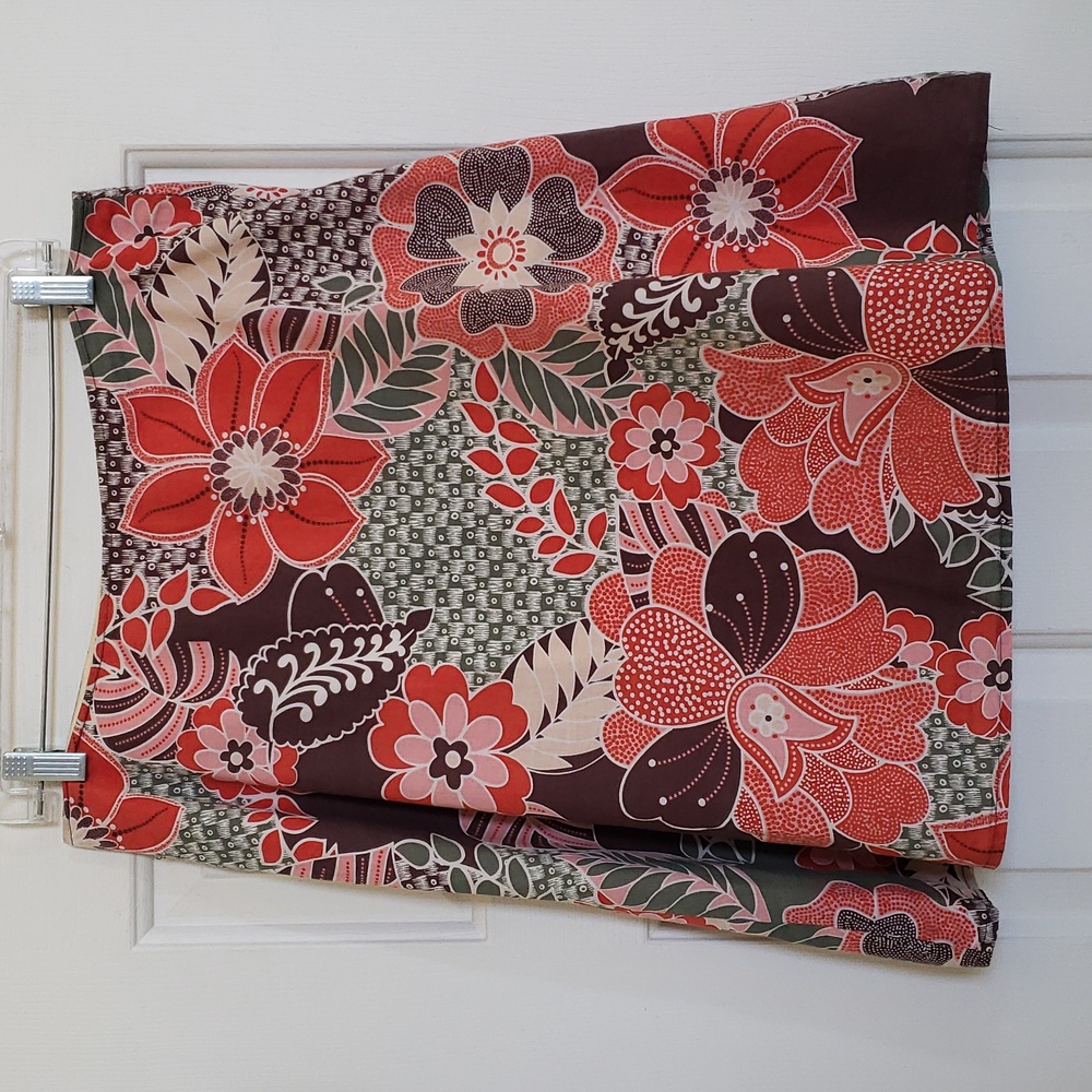 Vintage St. John's Bay Boho Floral Cotton A-Line Skirt Orange Green 12 Petite - Picture 4 of 11